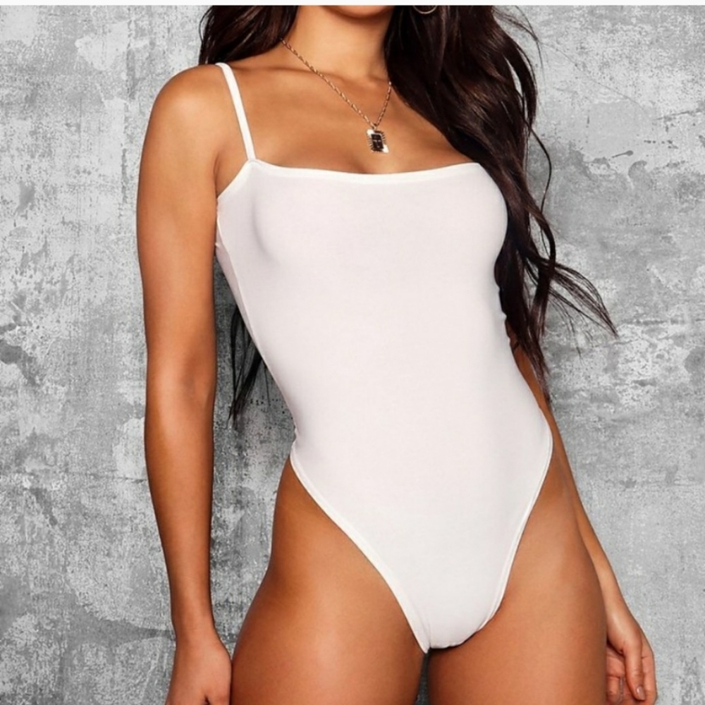 Boohoo Lola Slinky Square Neck High Rise Bodysuit